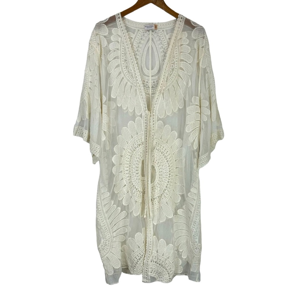 Style Apparel Duster Lace Crochet Cream Kimono in size Medium